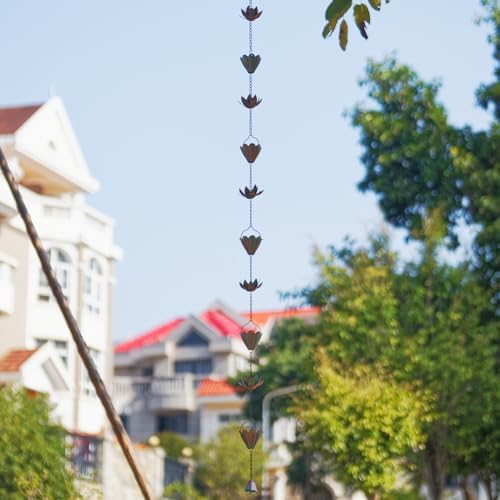 10.3ft Lotus Rain Chains for Outside Gutters, Eaves, Drainage