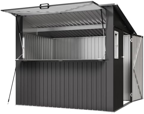 Aoxun 8x7 FT Outdoor Bar Shed with Canopy Black
