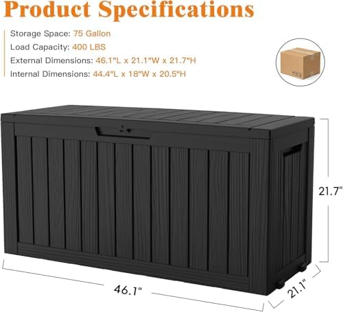 Outdoor Deck Storage Box, 75 Gallon Deck Box,Lockable Patio Storage Bench