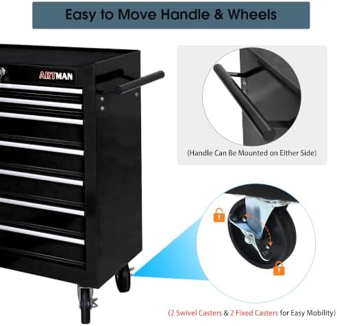 7 Drawers Rolling Tool Chest on Wheels, Multifunctional Tool Cart Tool Storage, Drawers Rolling Tool Trolley Organizer Tool Case for Garage,Warehouse,Workshop,Repair Shop (7 Drawers-Black)