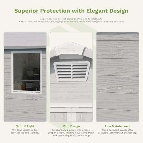 Patiowell 6X6 FT Plastic Outdoor Storage Shed with Floor, Light Grey