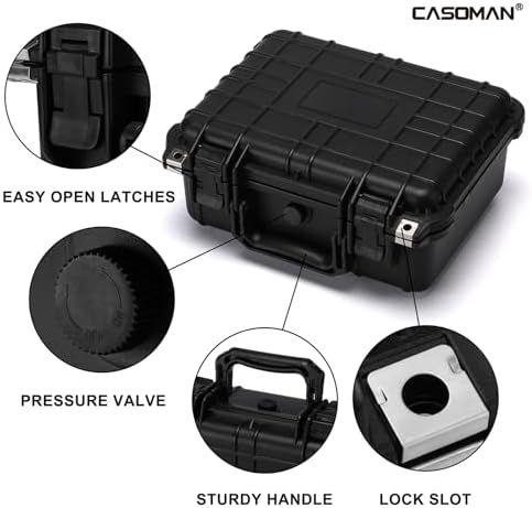 CASOMAN Water-proof and Dust-proof Protective Sturdy Plastic Storage Case with Cush-Proof Sponge and Customizable Foam, IP67 Water Proof Grade, 13.4" X 11.6" X 6"