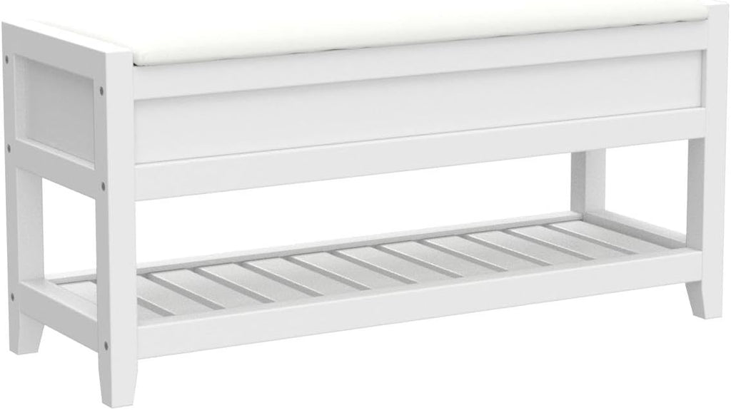 roundhill furniture rouen clean white seating bench with showing dimensions