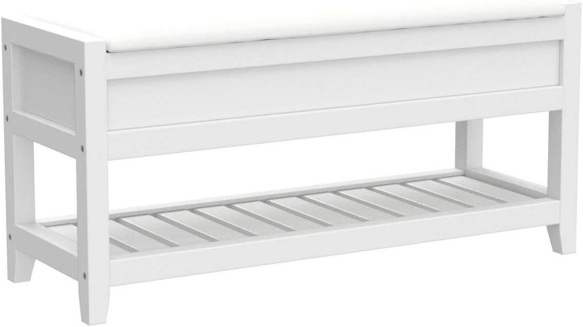 roundhill furniture rouen clean white seating bench with showing dimensions