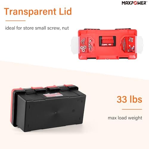 MAXPOWER 2-Pc Plastic Tool Box, 12" Small & 17" Portable Toolbox, Lockable
