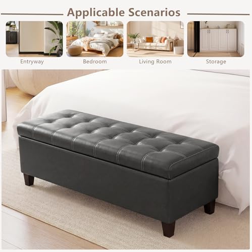 Joveco 51 Inch Storage Bench,Leather Tufted Storage Ottoman with Legs