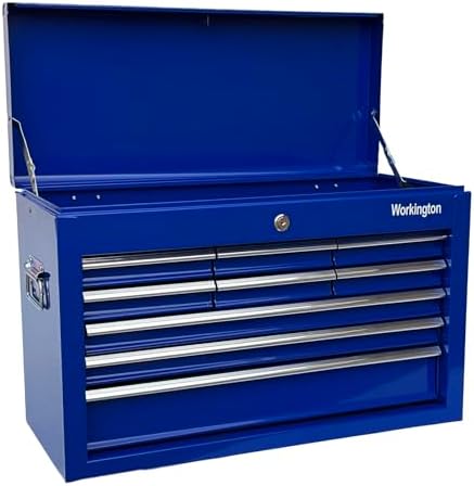 Workington Portable Metal Tool Chest with 9 Drawers, 24" 9-Drawer Tool Chest Cabinet with Ball Bearing Drawer Slides, Steel Tool Storage Box Organizer 4006 Blue