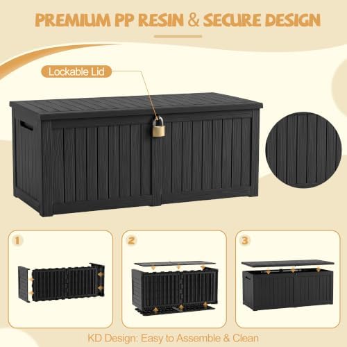 EFU Outdoor Storage Box Waterproof 390 Gal Gen 2 Resin Deck Box Gas Struts