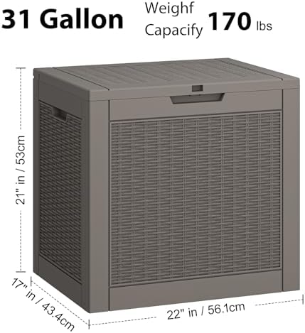 NUNU LAB Outdoor Storage Box 31 Gallon,Waterproof Indoor Outside Deck Boxes,Backyard Storage Bin for Package Delivery,Garden Tools,Patio Cushions,Pool Accessories,Storage Bench Lockable Lid,Tool Box