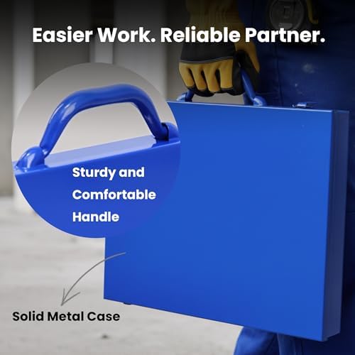 Large Metal Organizer Box with 20 Removable Compartments, Blue