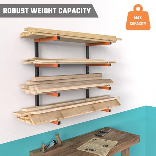 Lumber Storage Rack Wall Mount, Metal 4-Level Wood Storage Rack