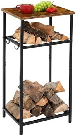 2-tier 32 Inch Firewood Rack Log Holder Indoor Outdoor, Black