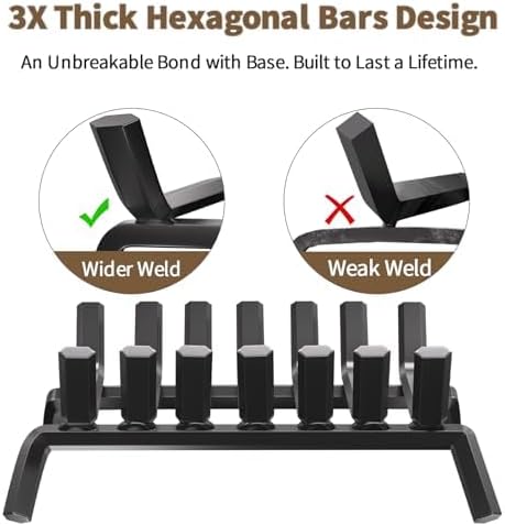 AMAGABELI GARDEN & HOME Fireplace Grate Log Holder 21 Inch Firewood Burning Rack Heavy Duty Wrought Iron Solid Steel for Chimney Hearth Fire Pit Outdoor Kindling Tools Wood Stove Accessories