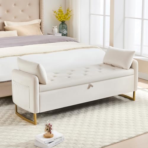 48" End of Bed Bench, Modern Storage Bench for Bedroom Beige