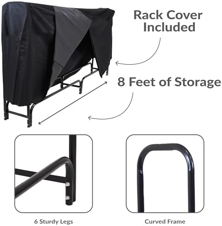 Sunnydaze Heavy-Duty Steel Outdoor 4 ft Firewood Rack with Cover, Black