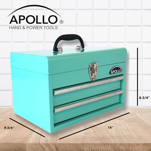 Apollo Tools 14 Inch Steel Tool Box, Aqua Green DT5010-GR