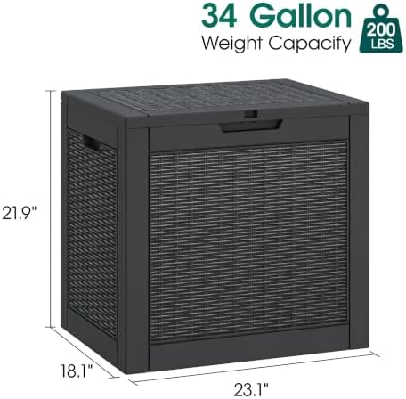 KAMABOKO Outdoor Storage Box, 34 Gallon Deck Box Outdoor Waterproof Small