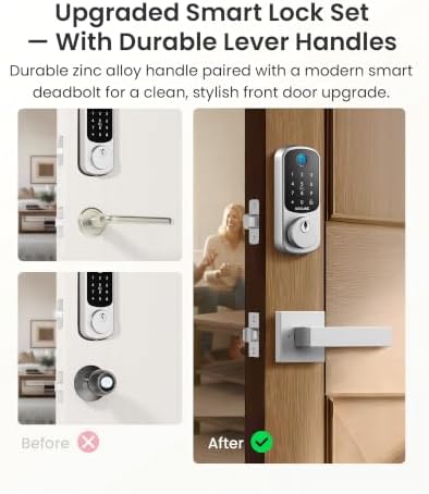 DESLOC B200 Fingerprint Smart Lock with 2 Lever Handles Set,Front Door Lock