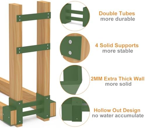 Outdoor Firewood Brackets Fire Wood Rack for 2x4 lumber, Green