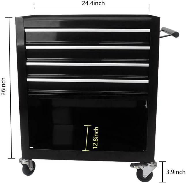 lockable 4-drawer rolling tool chest, black shown in use