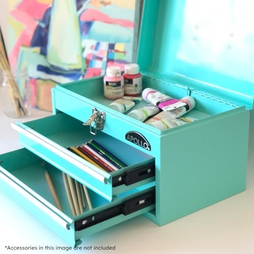 Apollo Tools 14 Inch Steel Tool Box, Aqua Green DT5010-GR