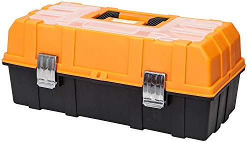 Torin 17-Inch Plastic Tool Box,3-Tiers Multi-Function Storage Portable Toolbox Organizer, Black/Orange ATRJH-3430T
