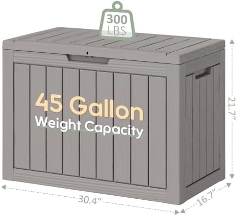 NUNU LAB 45 Gal Deck Box, Outdoor Storage Box Waterproof Lockable,Gray