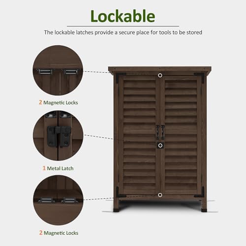 MCombo Small Outdoor Storage Cabinet, Wood Shed with Shelf 0985 (Brown)