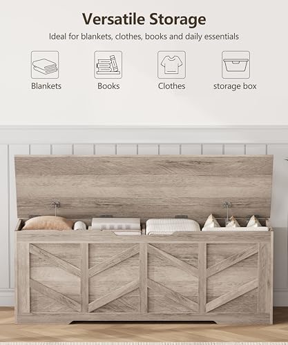 51.2" Extra Large Storage Chest, Wooden Storage Bench with 2 Safety Hinges