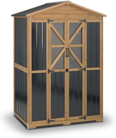Outdoor Storage Cabinet Wooden Garden Shed with Shelves Lockable Doors