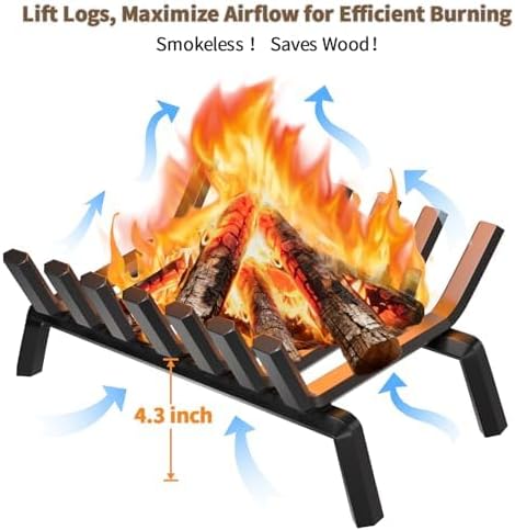 AMAGABELI GARDEN & HOME Fireplace Grate Log Holder 21 Inch Firewood Burning Rack Heavy Duty Wrought Iron Solid Steel for Chimney Hearth Fire Pit Outdoor Kindling Tools Wood Stove Accessories