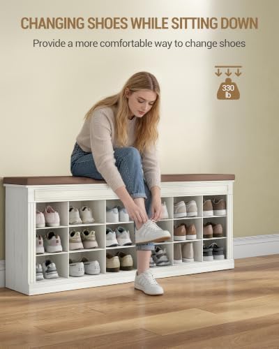 Hzuaneri Shoe Storage Bench with Cushion,18-Cubby Shoe Rack Bench
