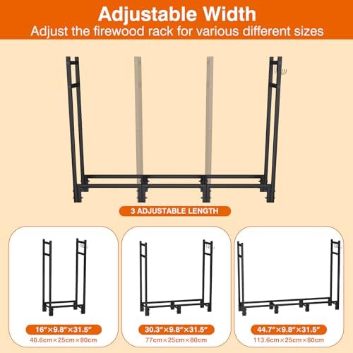 Firewood Rack Outdoor, 44.7" x 9.8" x 31.5", Black