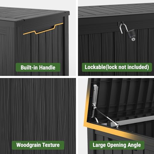 Mars Villa 180 Gallon Deck Box, Outdoor Storage Box, Outside Bin, Black