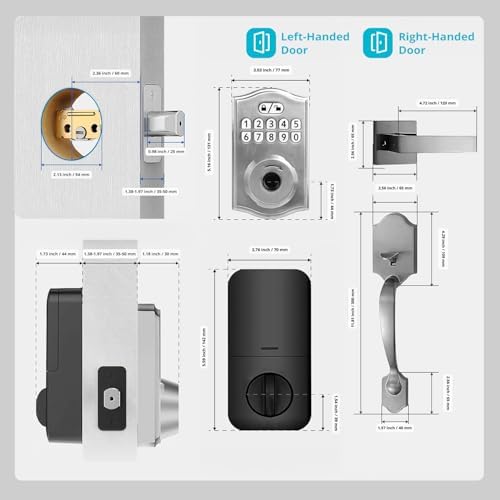 Miko i9 Keypad Door Lock with Handle Set – Fingerprint Keyless Entry Front Door Lock, Electronic Deadbolt with Lever Handle for Exterior Door, Auto-Lock, 100 Fingerprints and Codes