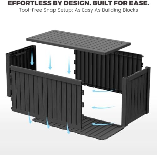 Outdoor Storage Box, 180 Gallon Waterproof Deck Box [Upgraded 3.1], Large Resin Storage with Hydraulic Gas Lifts for Cushions, Lawn Mower Tools Chest Bench, Large Backyard, Black