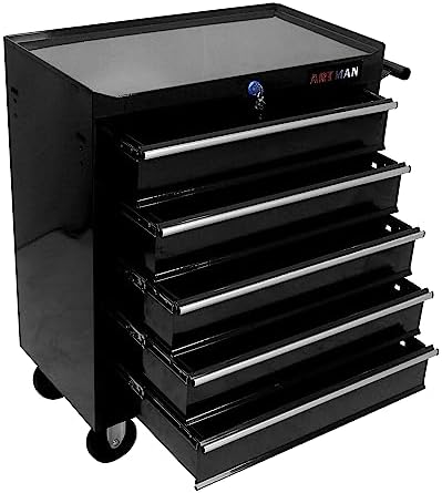 5-Drawer Rolling Tool Chest Cabinet, Large Capacity Metal Tool Box with Wheels and Keyed Locking, Roll Around Storage Organizer Tool Cart for Garage, Warehouse, Work Shop (Black07)