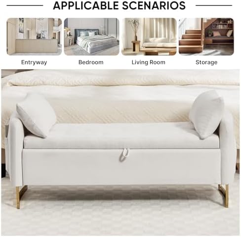 48" End of Bed Bench, Modern Storage Bench for Bedroom Cream