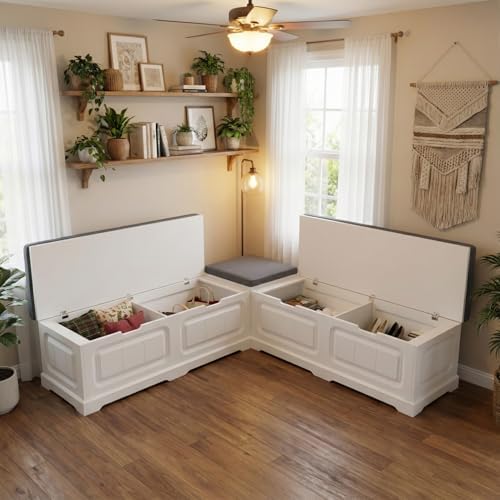 PAKASEPT Breakfast Nook Bench, L Shaped Storage Bench with Cushion