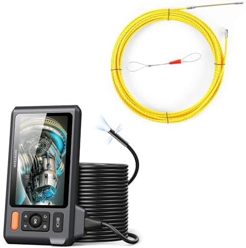 triple lens sewer inspection camera with wire threader,50ft shown in use