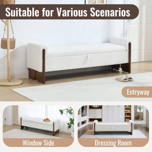 64"End of Bed Storage Bench King Size,Bedroom Bench with Storage,White