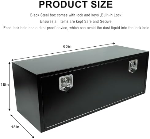 60 Inch Steel Underbody Truck Tool Box Heavy Duty Storage Organizer Tool Box Waterproof 60"X18"X18" Black