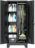61" Metal Storage Cabinet with Lockable Door&Pegboard,Broom Closet Cabinet