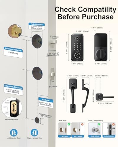 Smart Front Door Lock Sets: 2K HD Camera Lock with Doorbell Kits, Hornbill Fingerprint Keyless Entry Door Lock with Handles, WiFi Deadbolt(only 2.4G) for Remote Control, Free APP/Alexa/PIR, Black