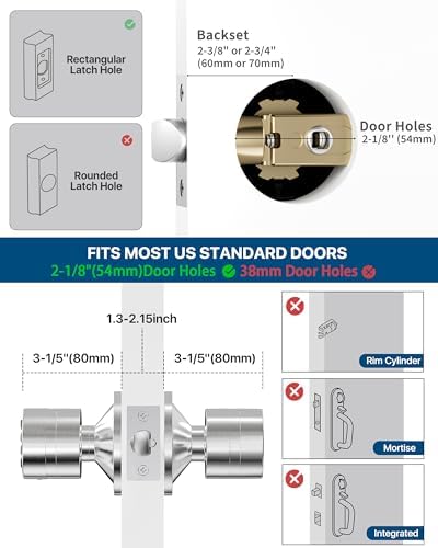 Keyless Entry Door Lock, Door Knob with Keypad, Smart Code Door Lock, Mute Mode, Passage Function, Easy to Install, Satin Nickel