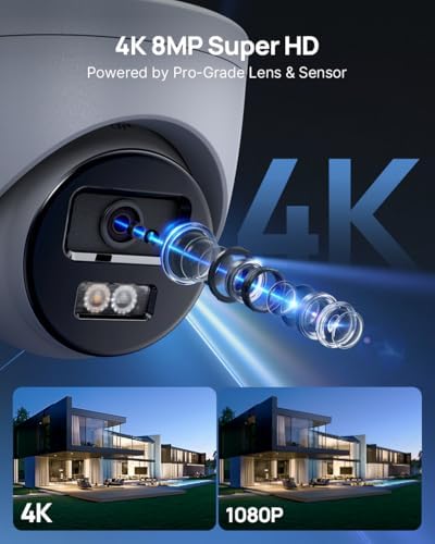 annke 4k/8mp dome poe security camera outdoor, color showing dimensions