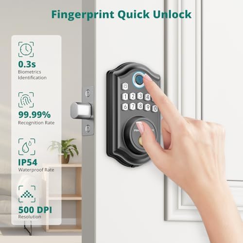 AkaGear DS10 Pro Keyless Entry Door Lock with Fingerprint, Matte Black