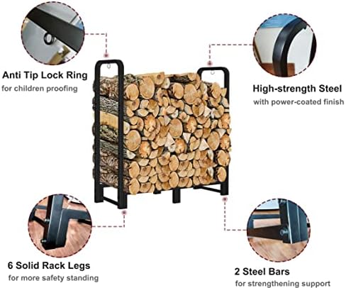 3FT Firewood Rack Stand Heavy Duty Logs Holder for Outdoor Indoor Fireplace Metal Wood Pile Storage Stacker Organzier, Matte Black