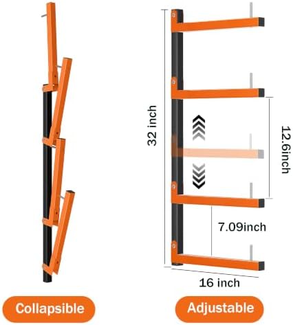 Lumber Storage Rack Wall Mount, Foldable 8-Level Wood Storage Rack