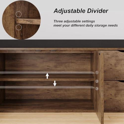 LVB Entryway Shoe Bench, Rustic Storage Bench with Cushioned Seating